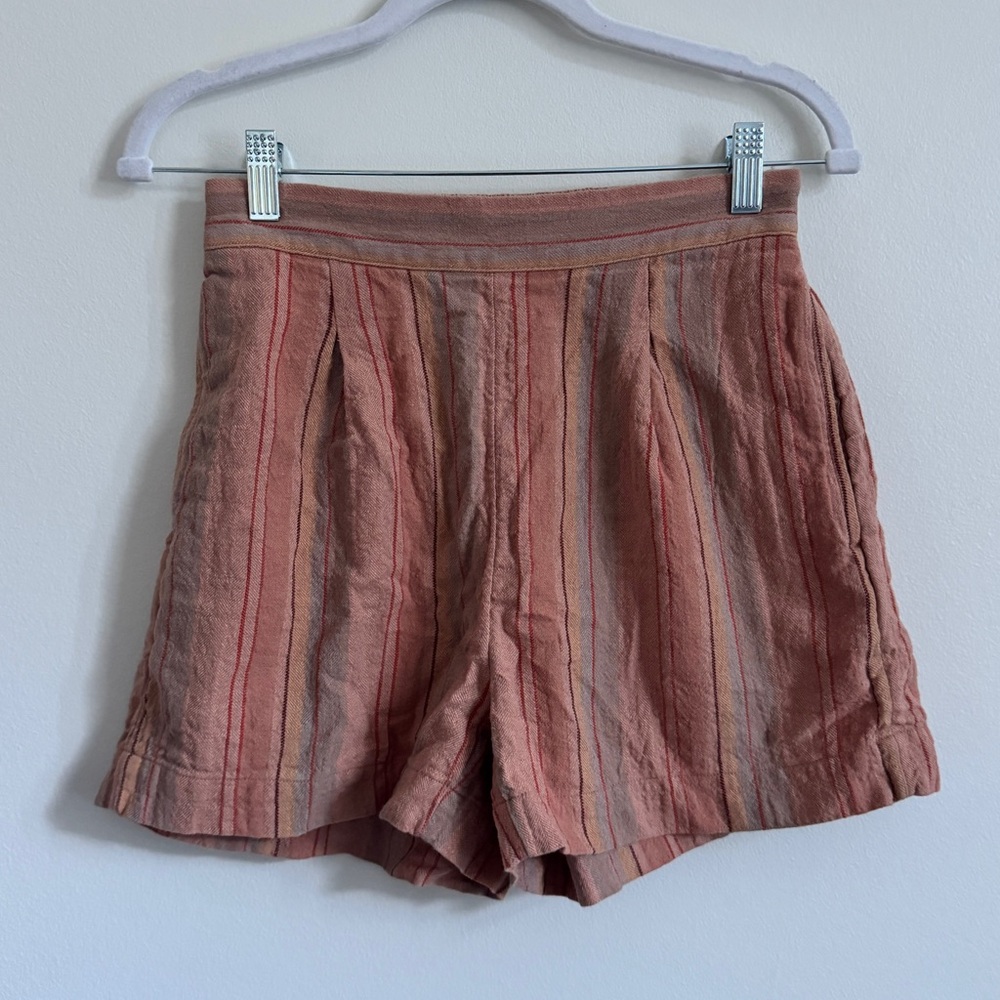 Madewell Clean Pull-On Shorts in Herringbone Stripe Linen Blend Size XXS - Picture 2 of 8
